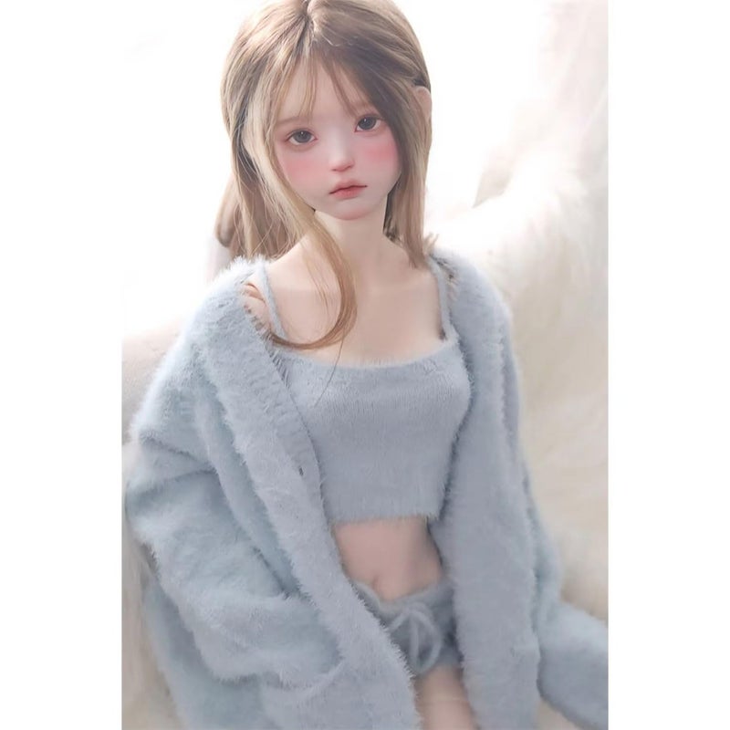 Oueneifs Doll Clothes Set for BJD, Resin Toy Doll Accessories Cardigan+ Vest+ Pants (Blue, for 1/3 BJD Doll) - Image 1
